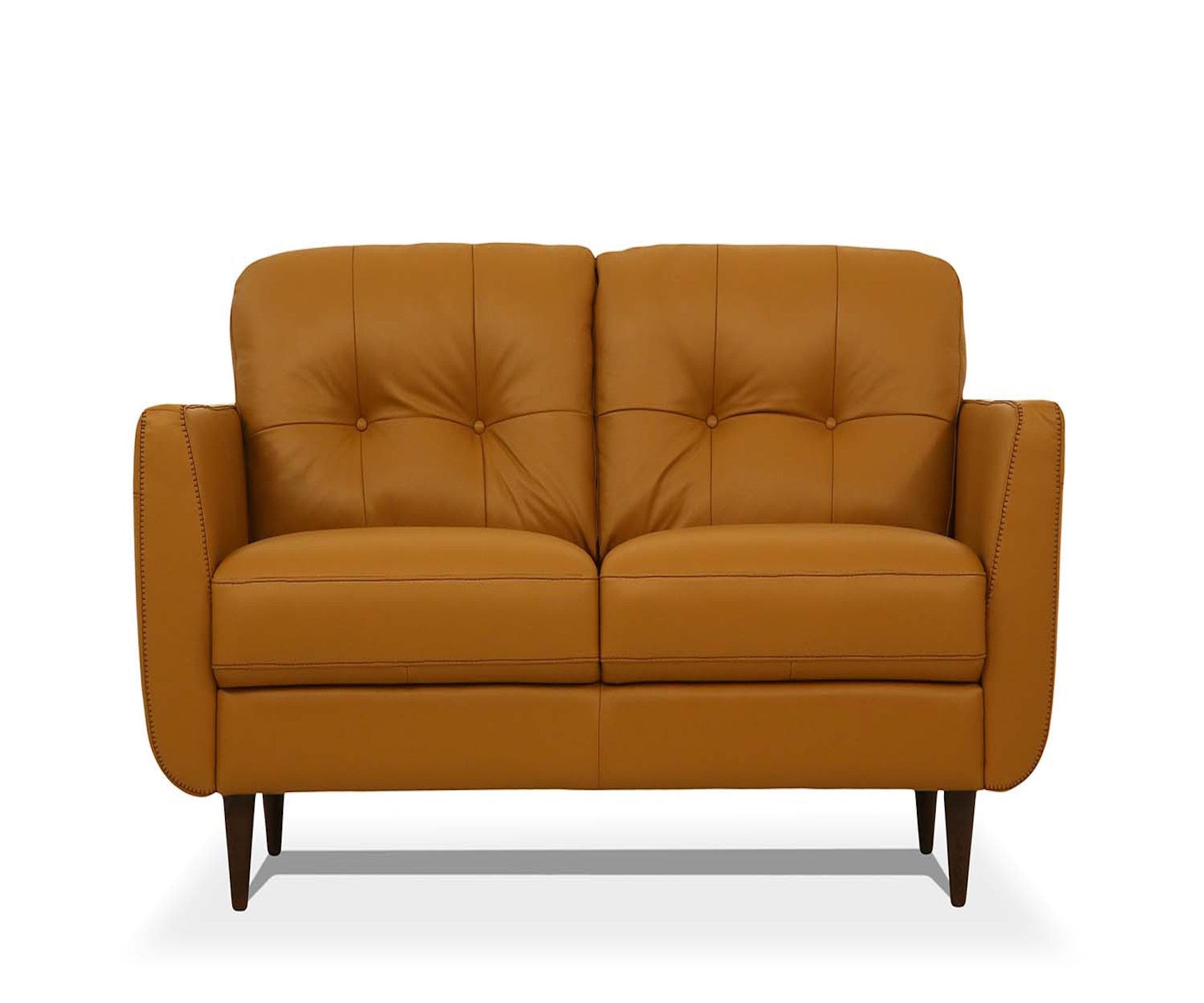 59" Camel Brown Tufted Leather Loveseat
