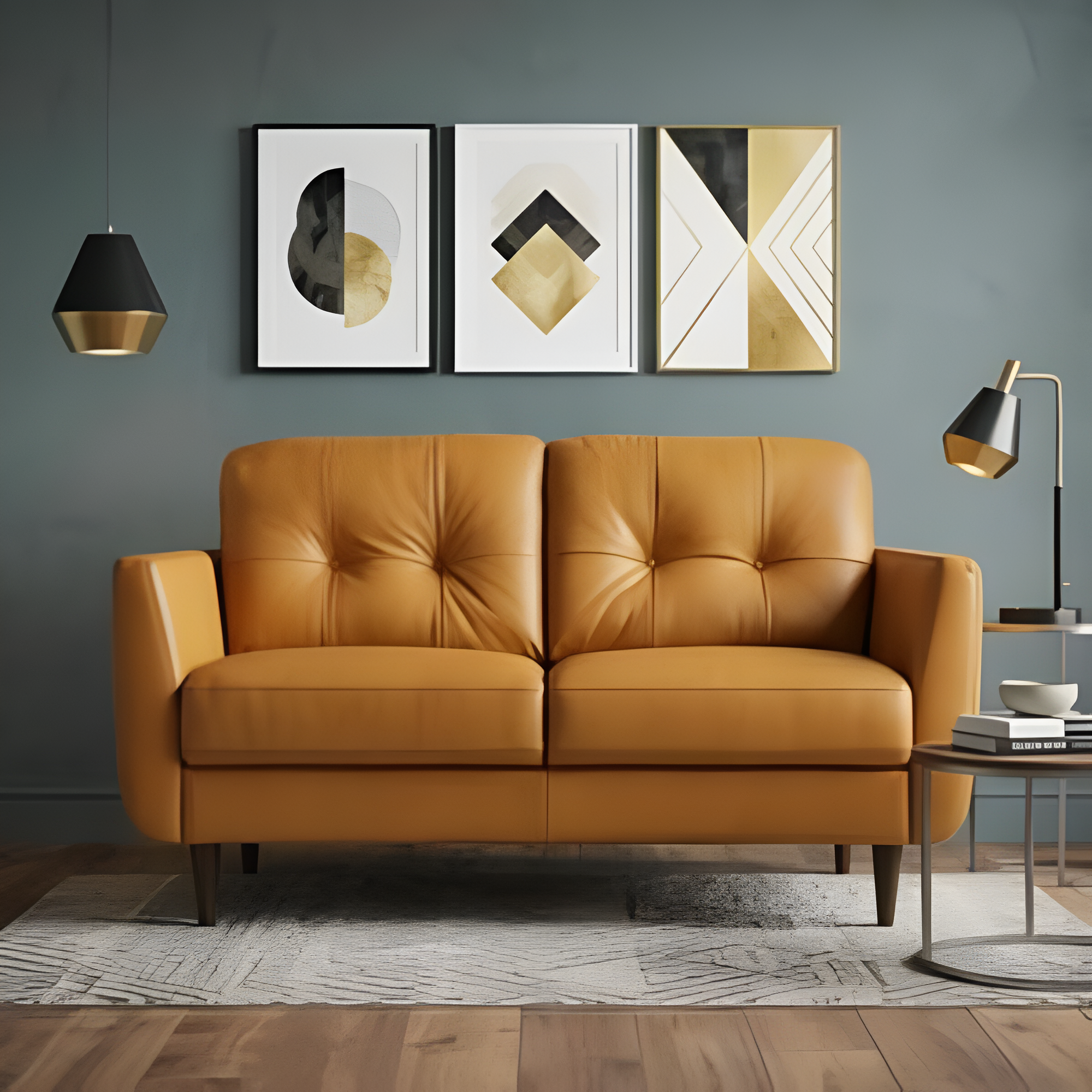 59" Camel Brown Tufted Leather Loveseat