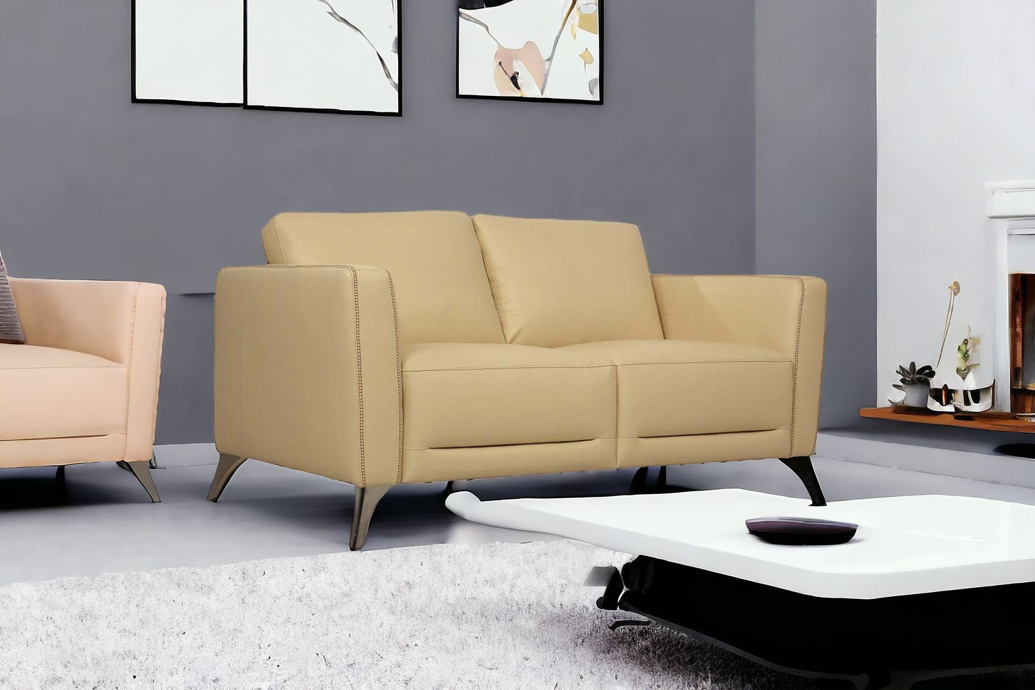 59" Modern Leather Loveseat