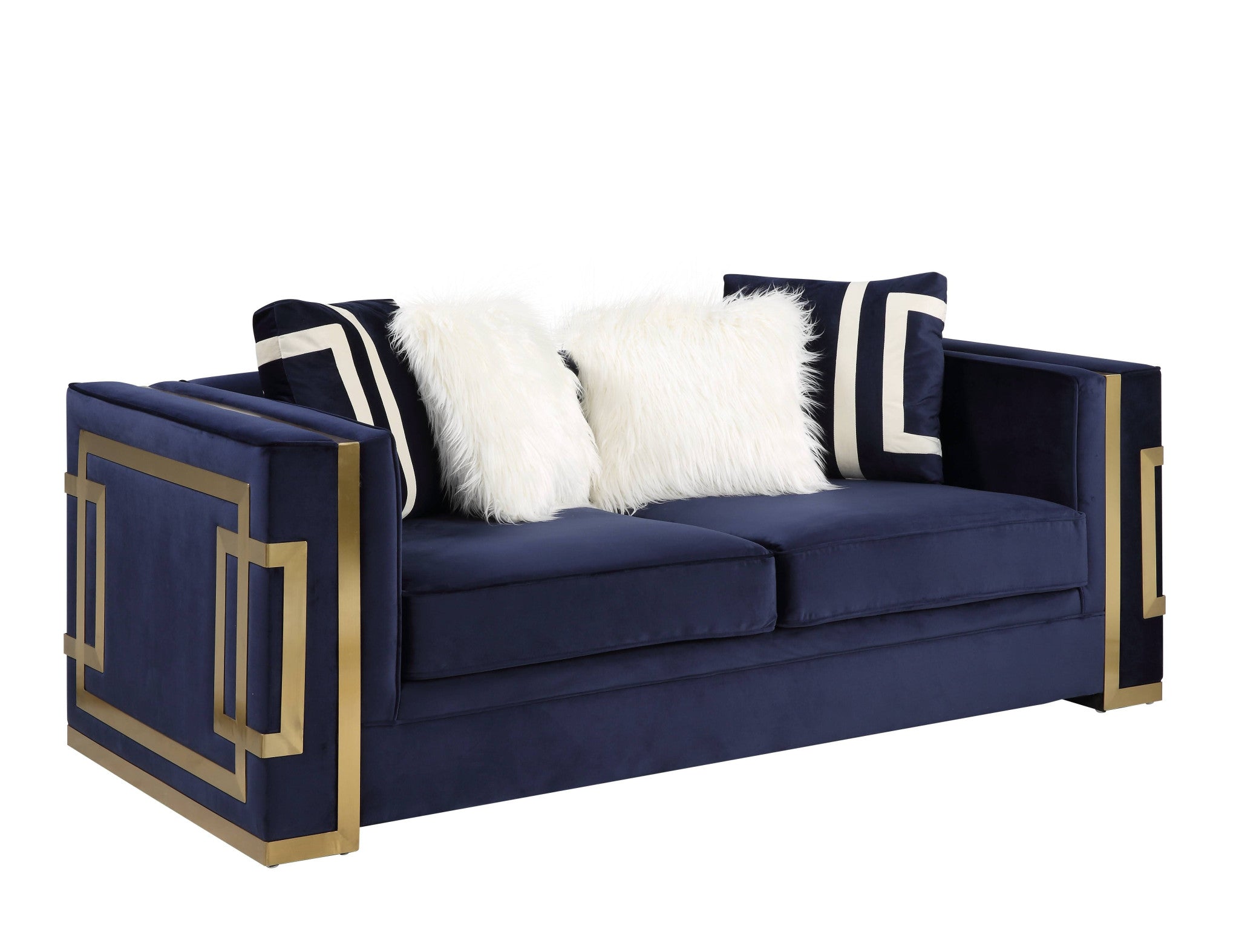 80" Blue and Gold Velvet Deco Loveseat