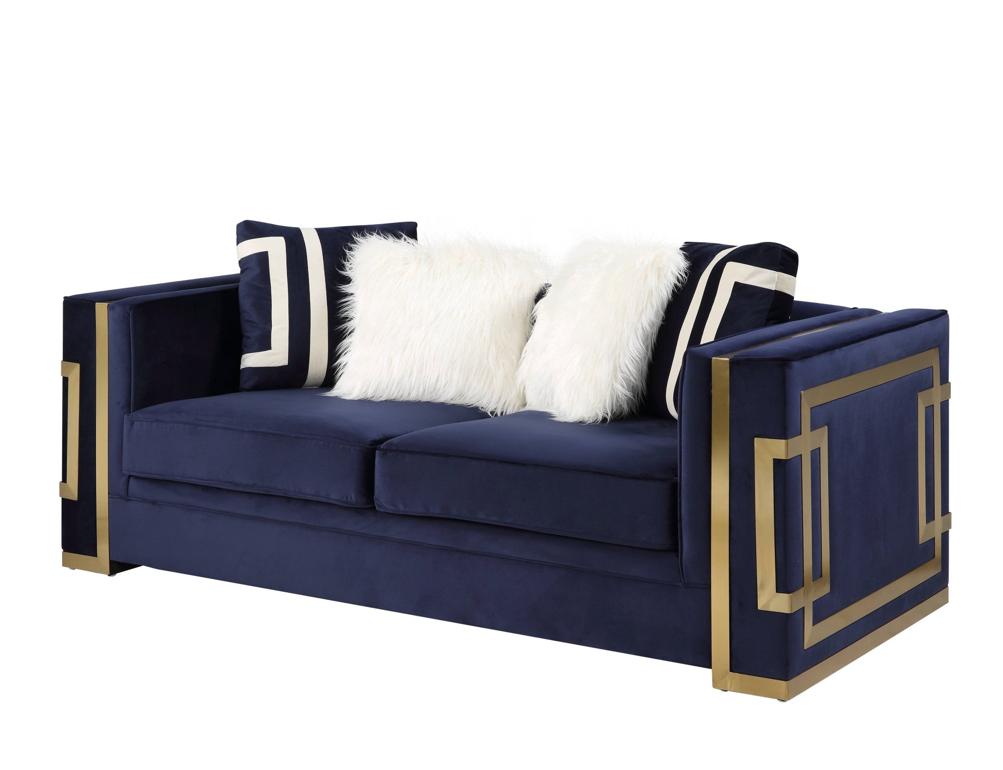 80" Blue and Gold Velvet Deco Loveseat