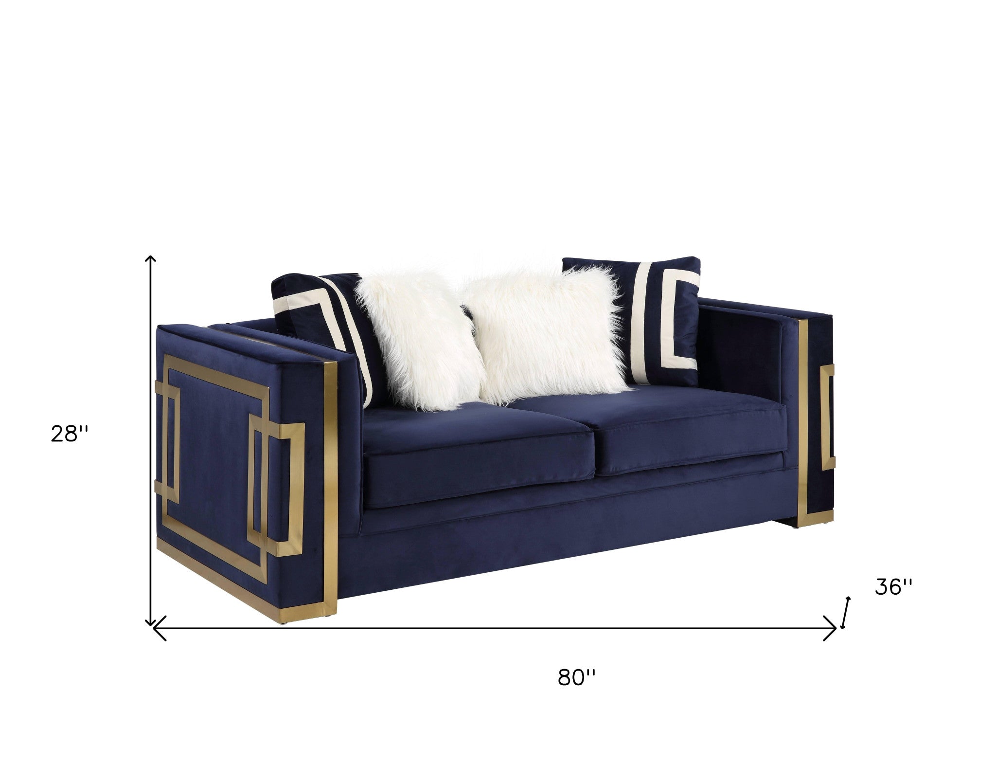 80" Blue and Gold Velvet Deco Loveseat