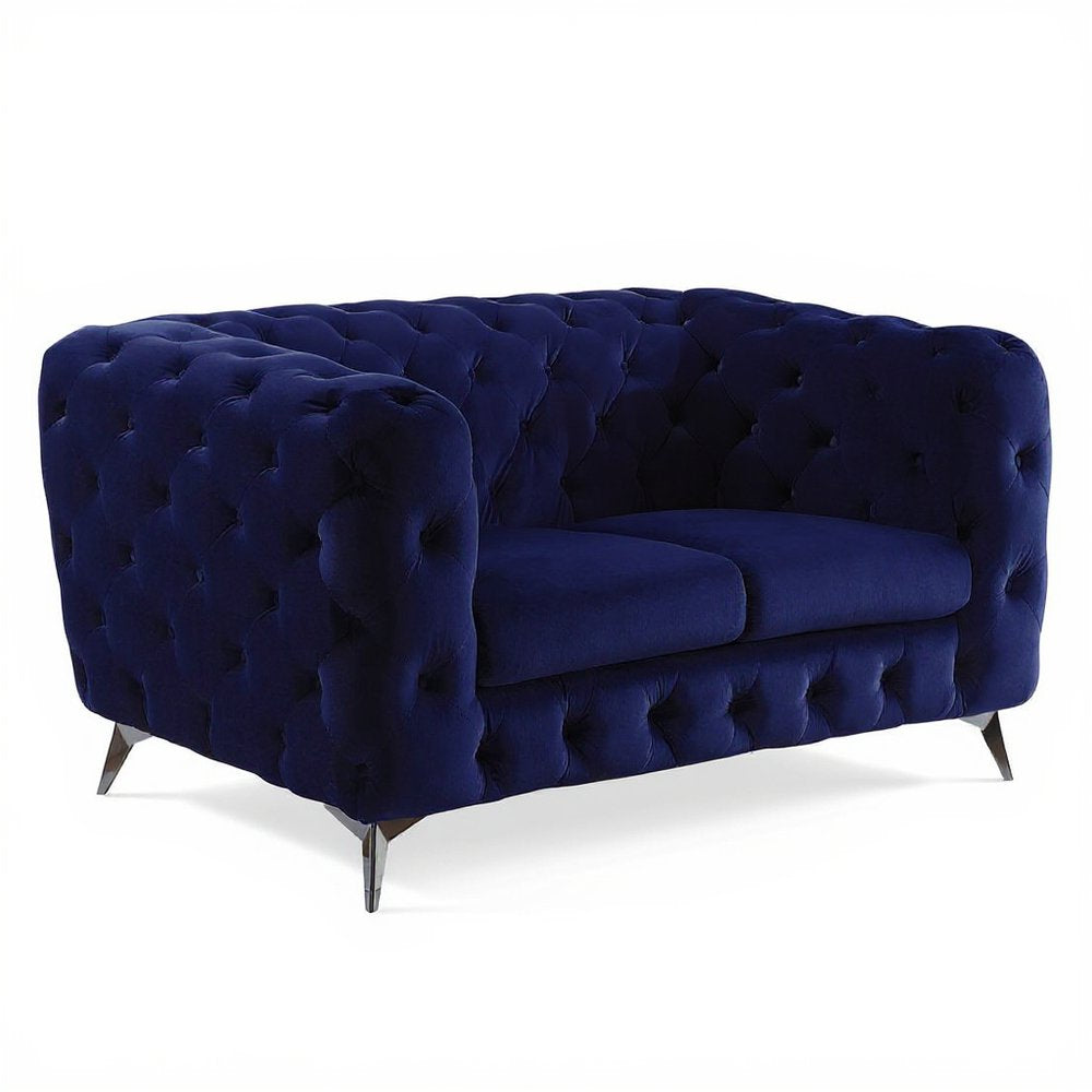 72" Blue Velvet Modern Chesterfield Loveseat