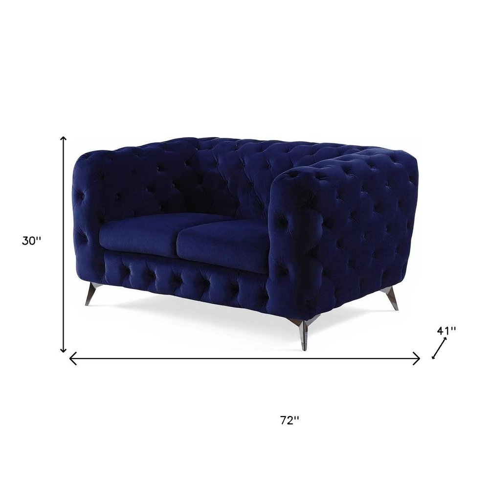 72" Blue Velvet Modern Chesterfield Loveseat