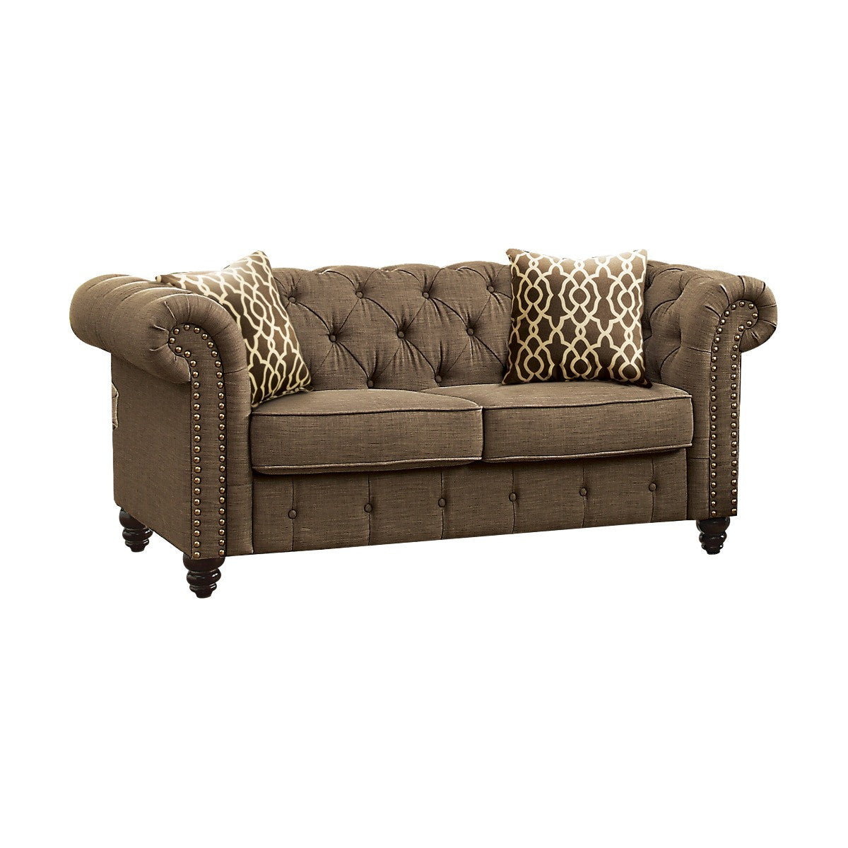 67" Brown Tufted Chesterfield Loveseat