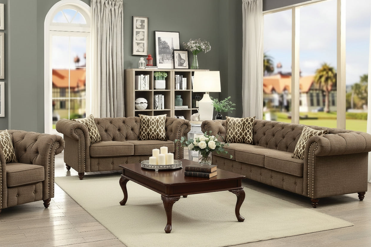 67" Brown Tufted Chesterfield Loveseat