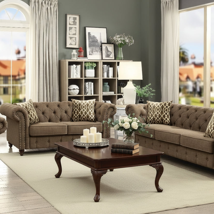 67" Brown Tufted Chesterfield Loveseat