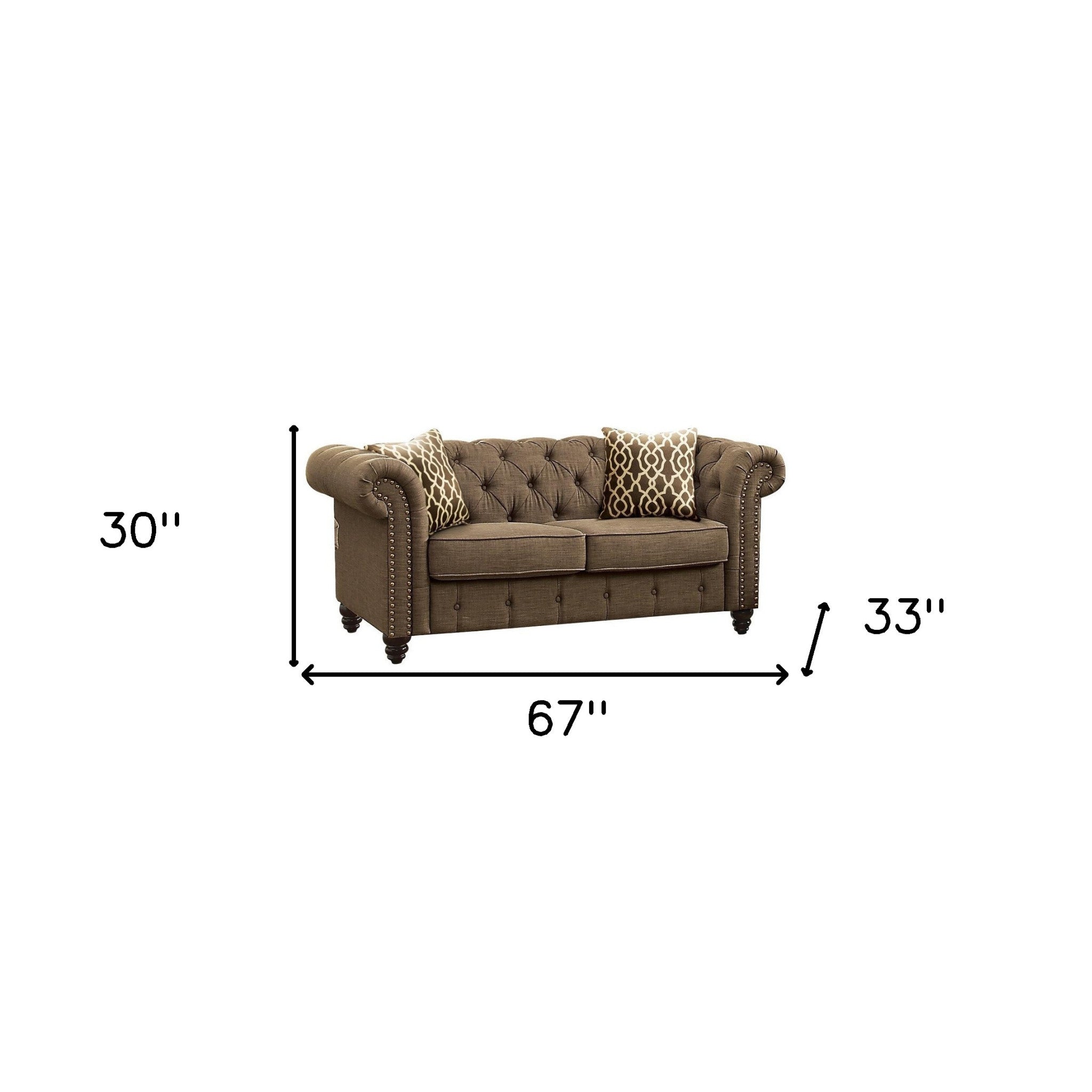 67" Brown Tufted Chesterfield Loveseat