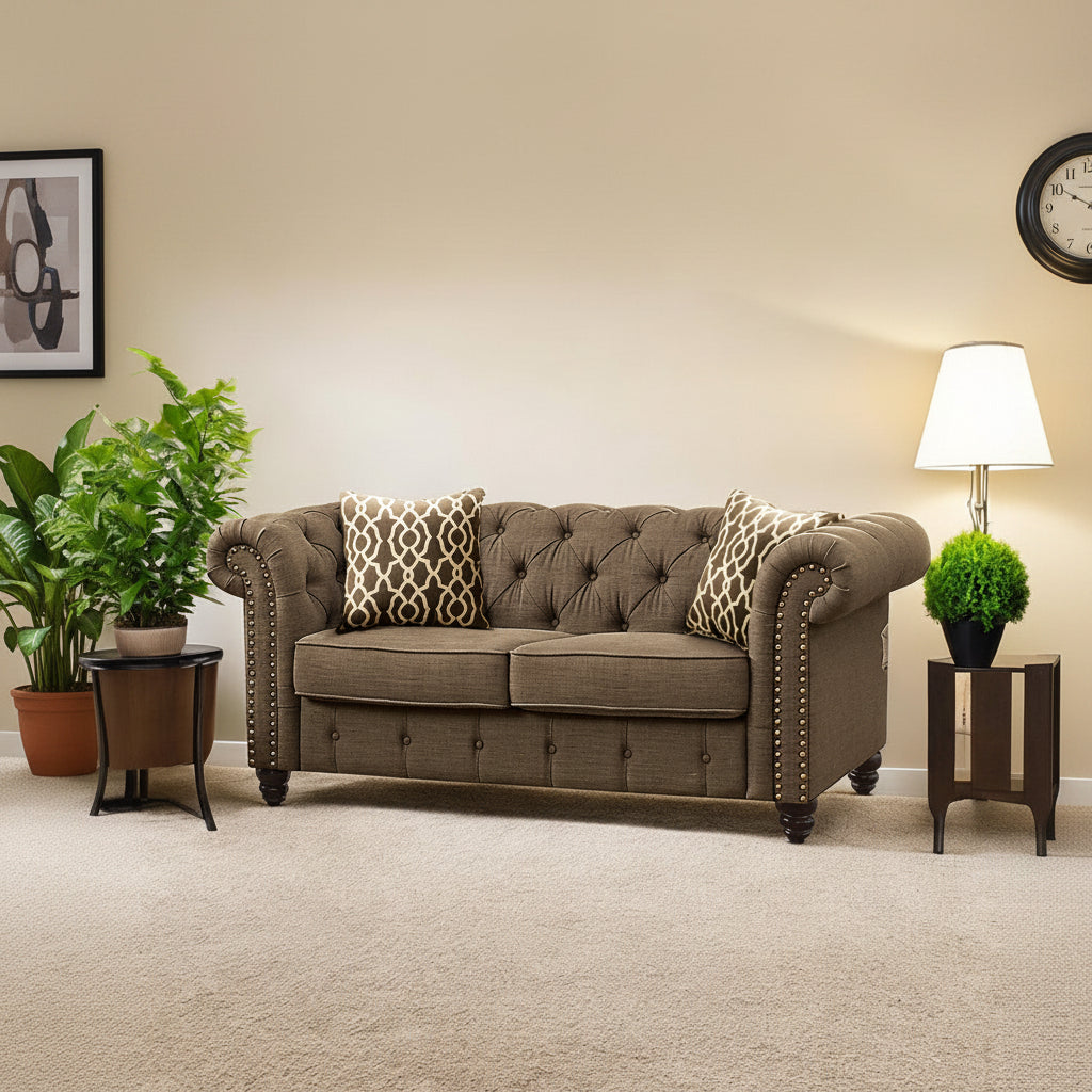 67" Brown Tufted Chesterfield Loveseat