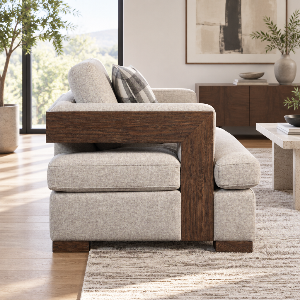 72" Beige Track Arm Contemporary Loveseat
