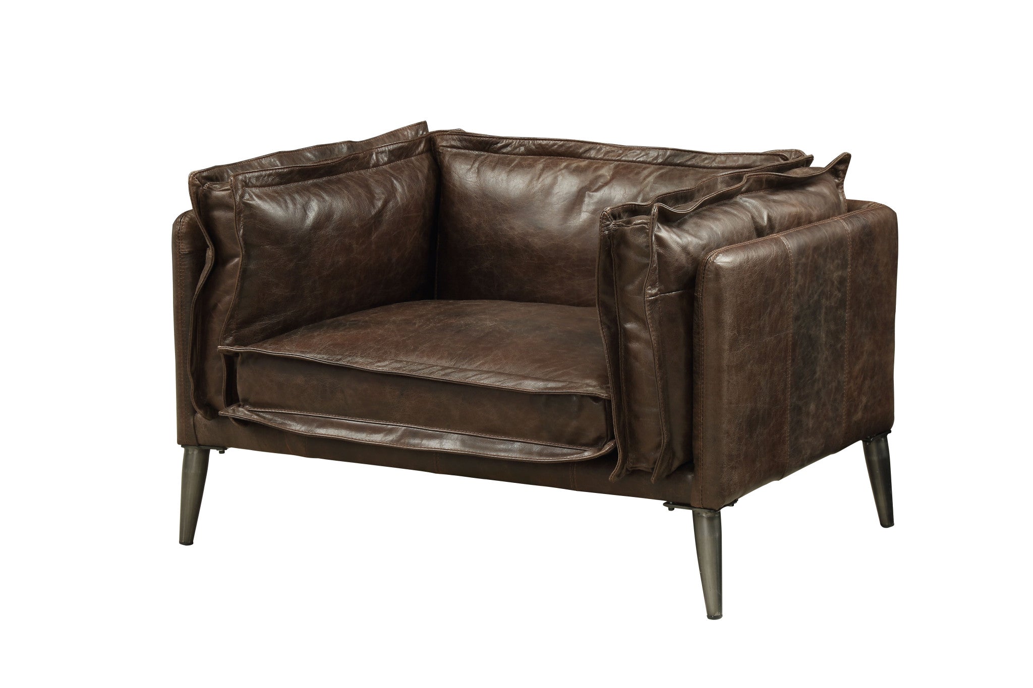 47" Chocolate Distressed Top-Grain Leather Chair