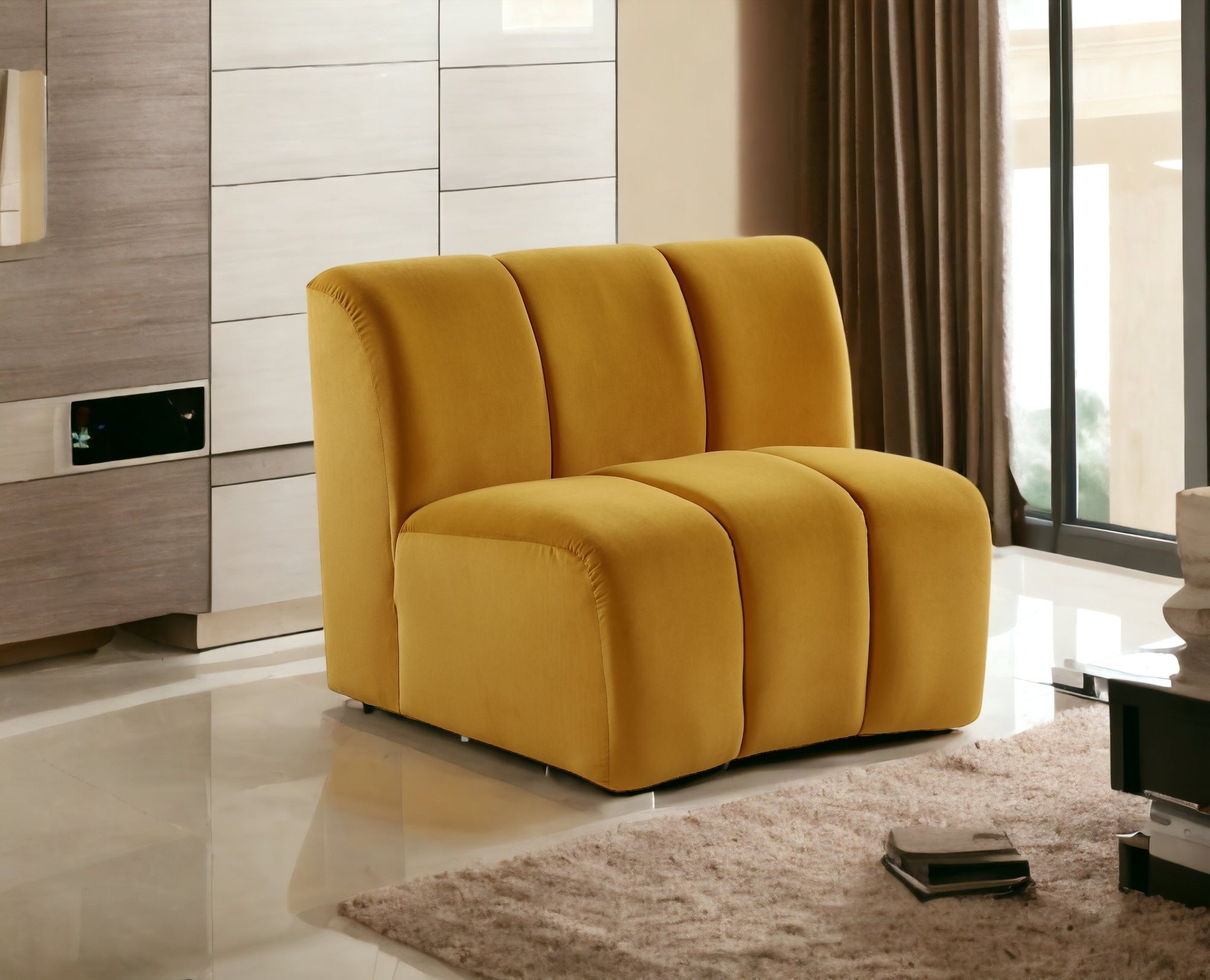 43" Yellow Curved Slipper Chair