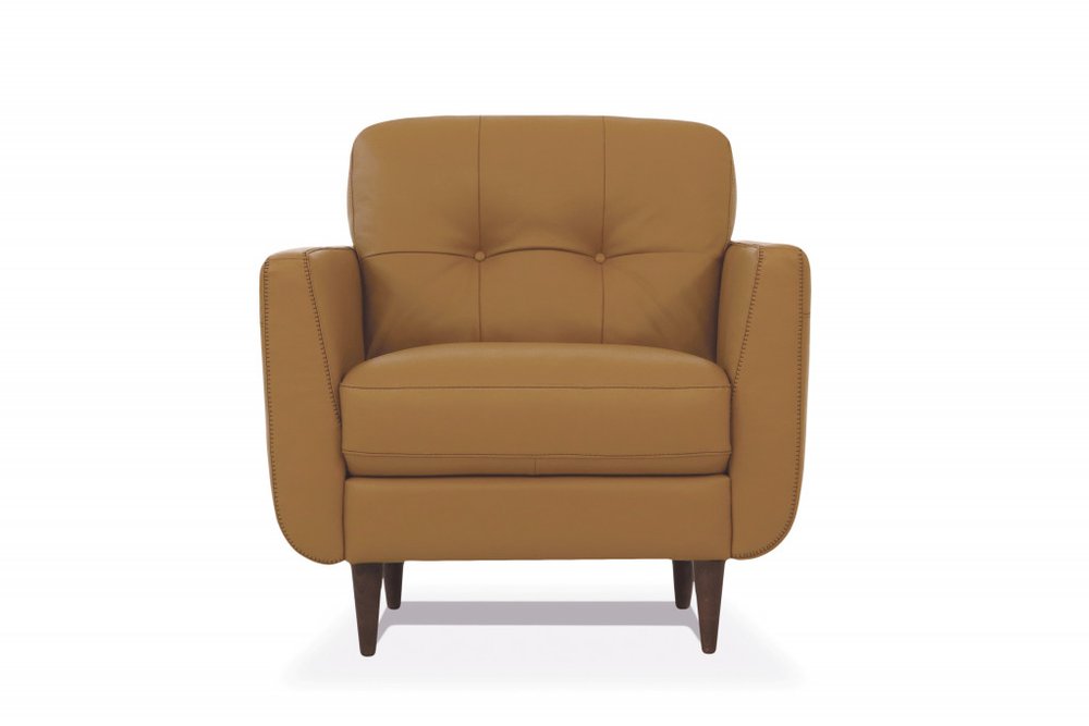 35" Leather Button Tufted Chair