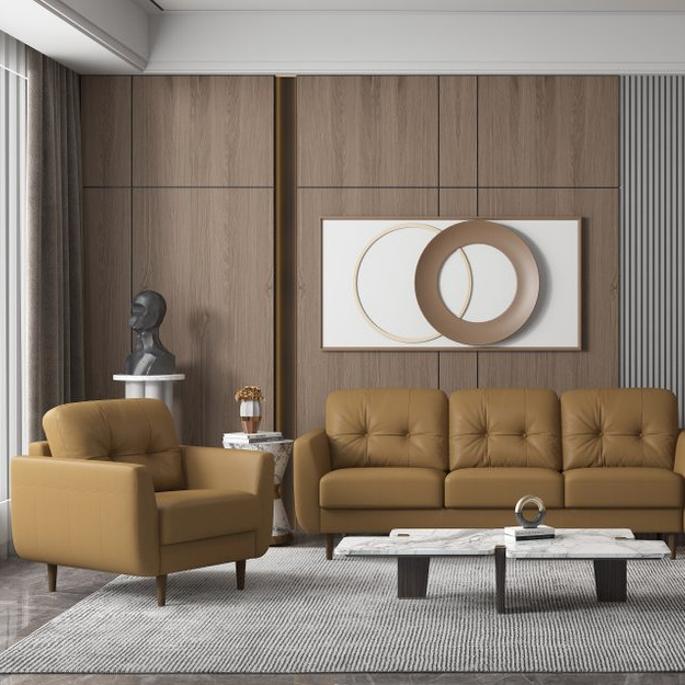 35" Leather Button Tufted Chair
