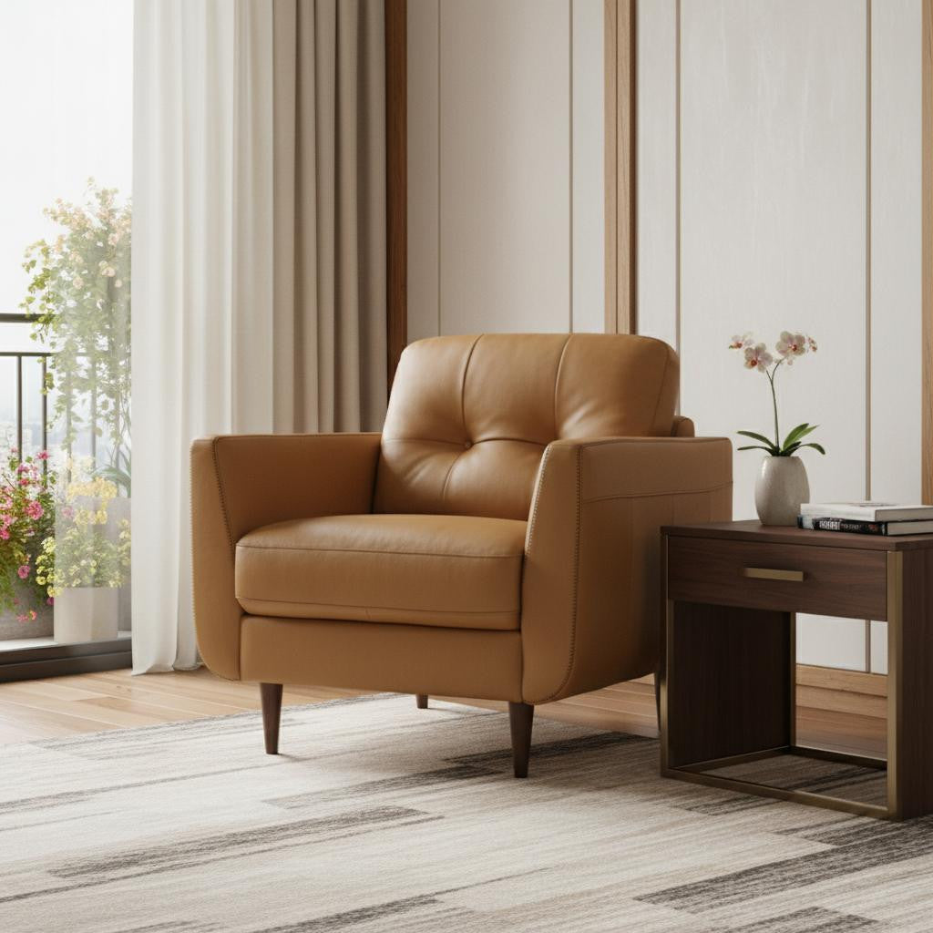 35" Leather Button Tufted Chair