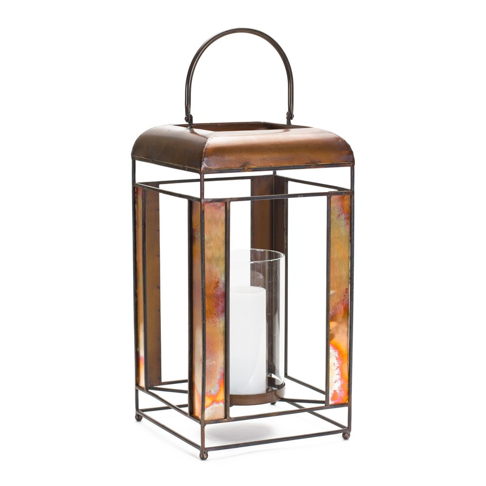 17" Bronze Distressed Metal Lantern Candle Holder
