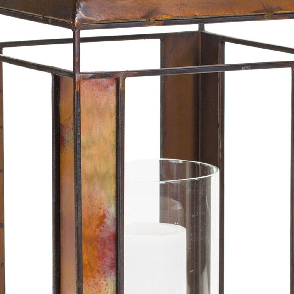 17" Bronze Distressed Metal Lantern Candle Holder