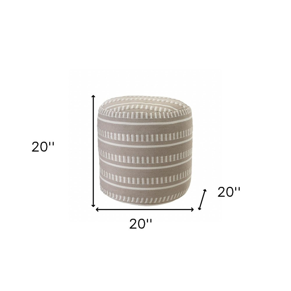 20" Round Striped Outdoor Pouf Ottoman