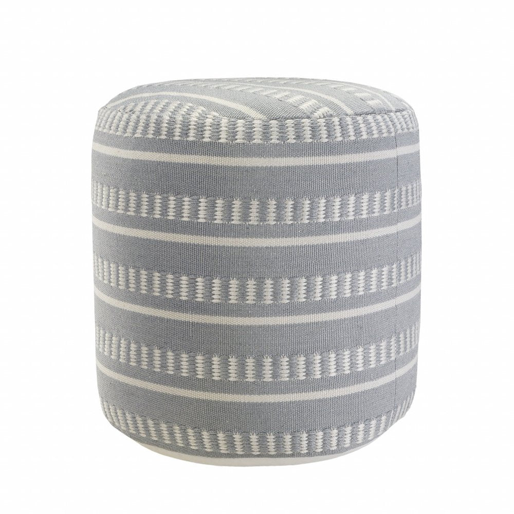 20" Round Striped Outdoor Pouf Ottoman