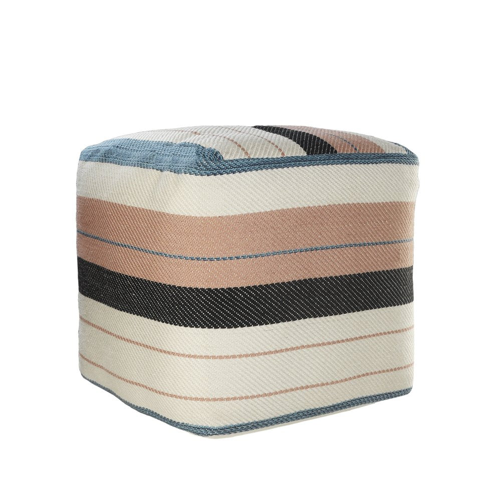 20" White Striped Outdoor Square Pouf Ottoman