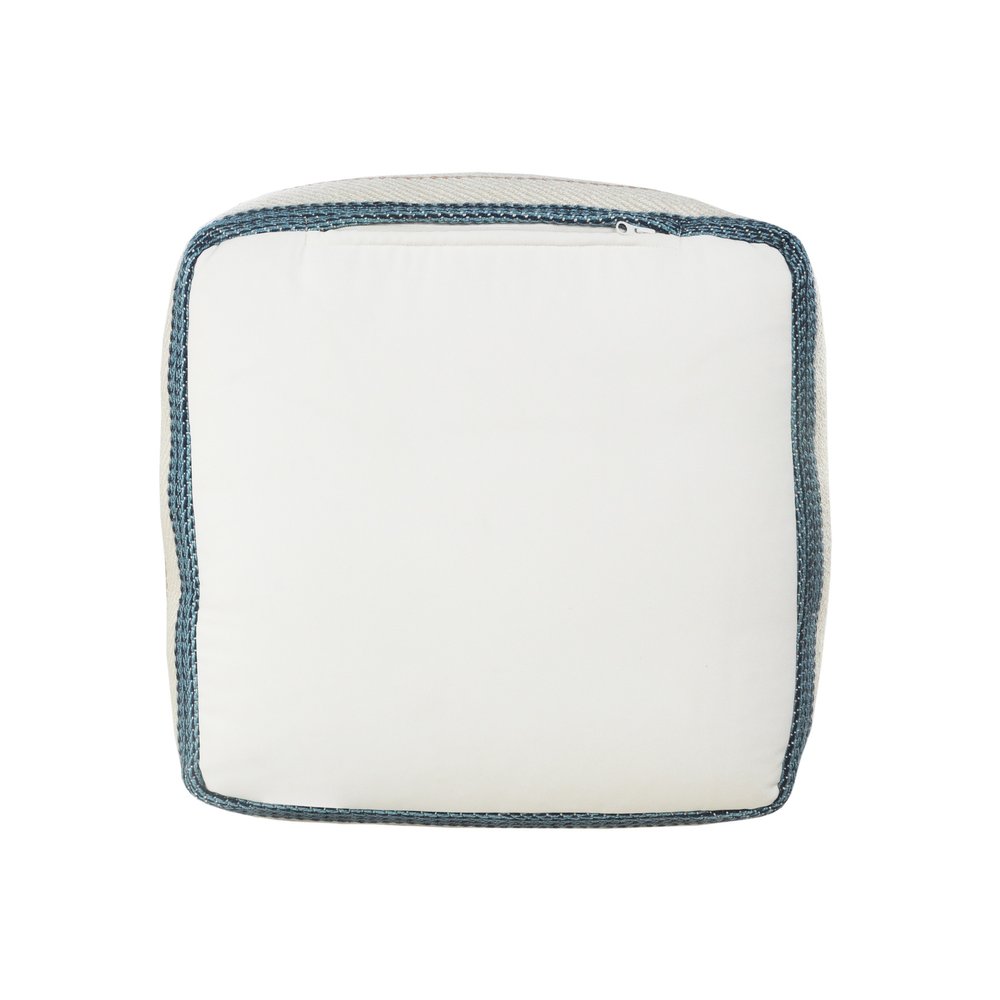 20" White Striped Outdoor Square Pouf Ottoman