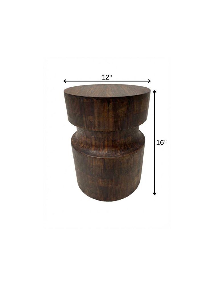 16" Brown Shaved Pedestal End Table
