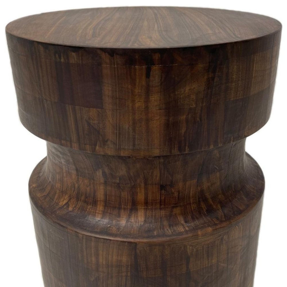 16" Brown Shaved Pedestal End Table