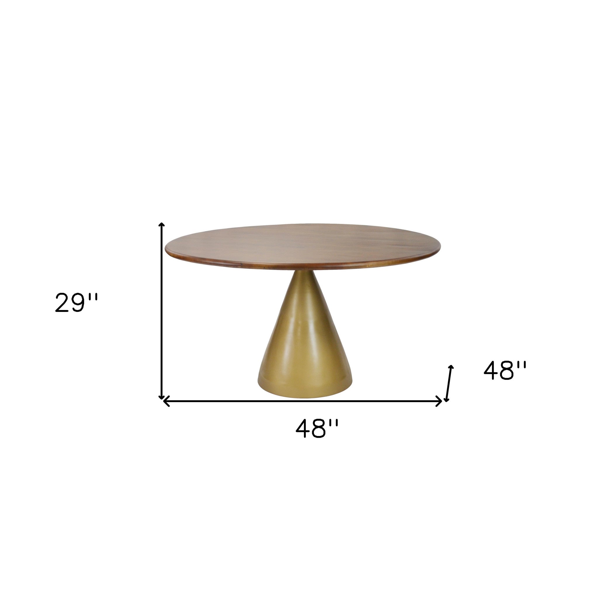 48" Brown and Gold Round Mango Wood Dining Table