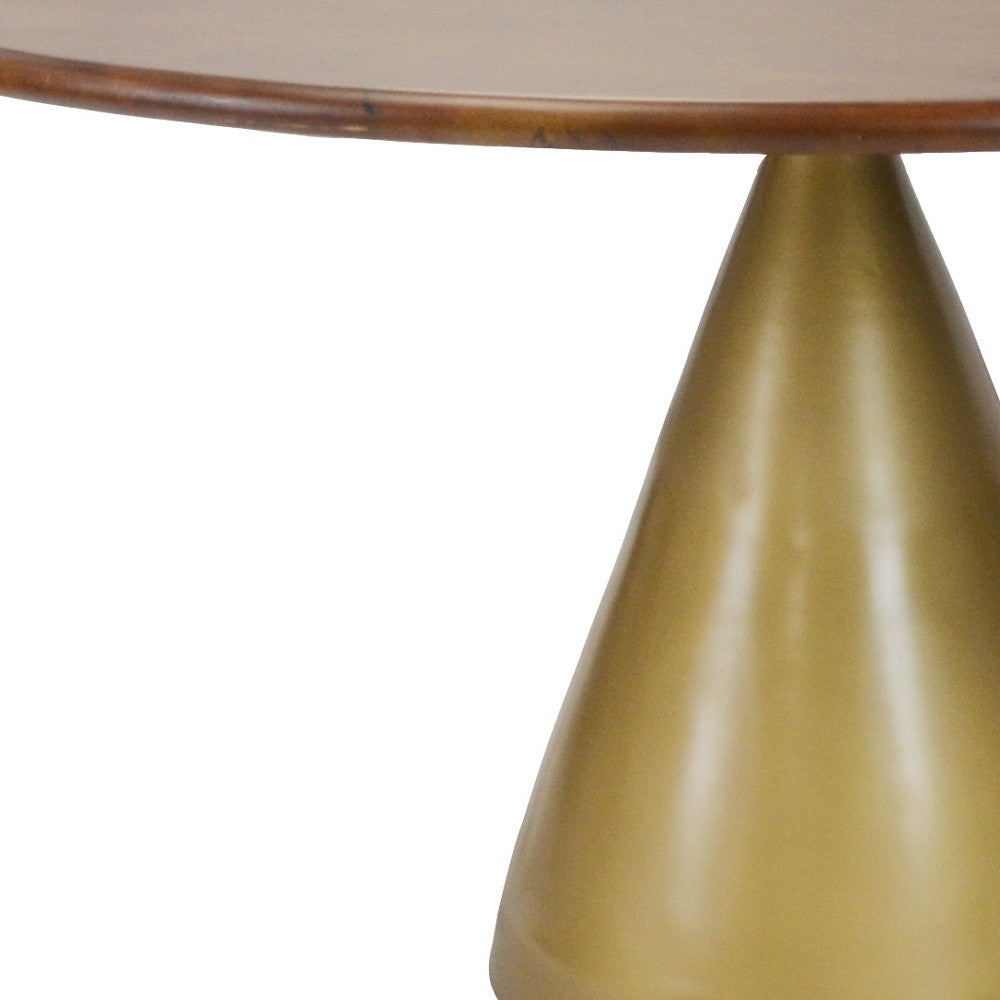 48" Brown and Gold Round Mango Wood Dining Table