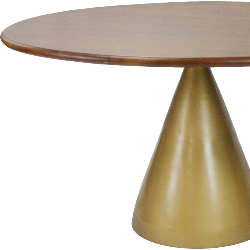 48" Brown and Gold Round Mango Wood Dining Table