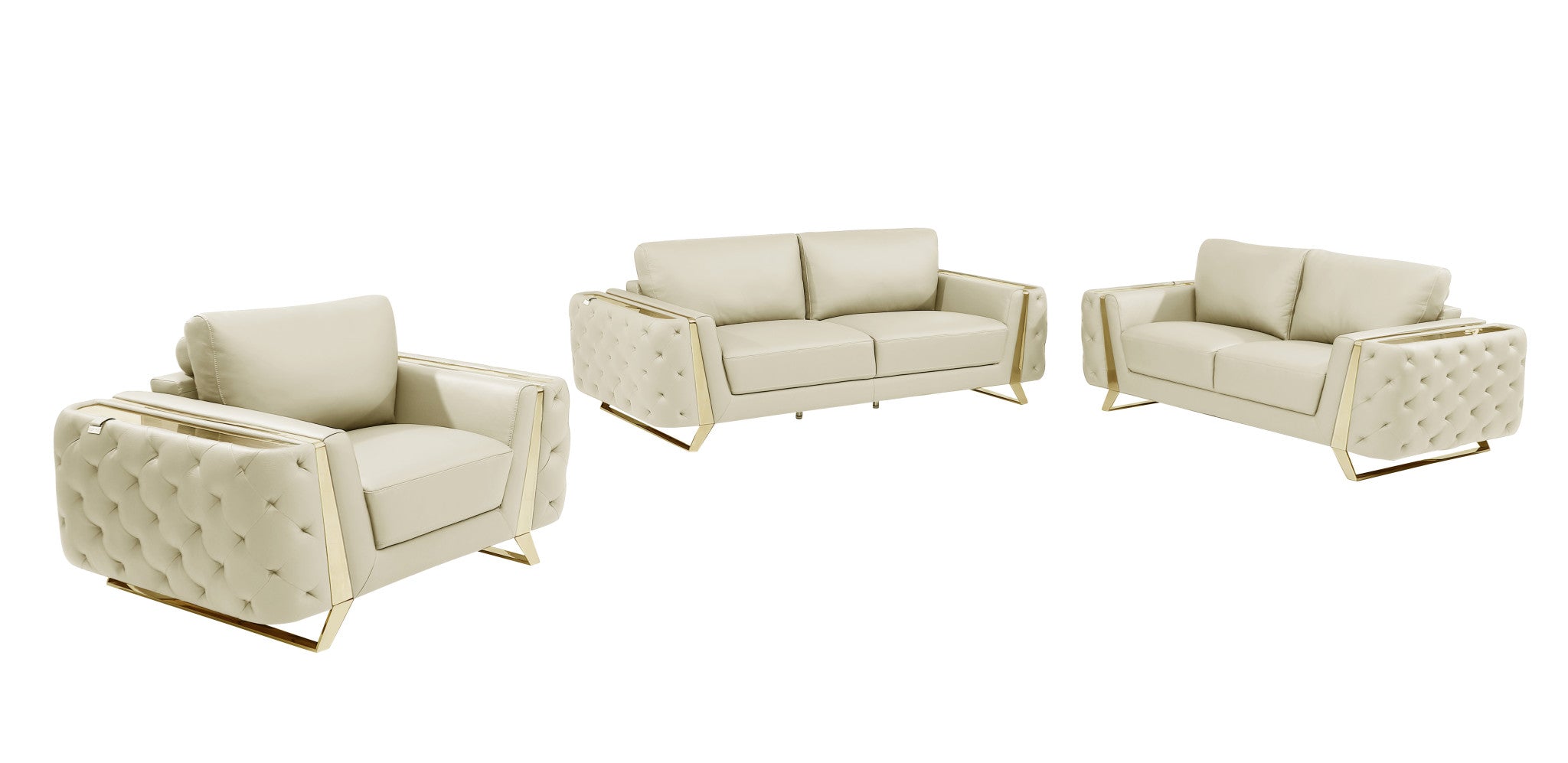 3 Piece Diamond Tufted Leather 6-Seat Set