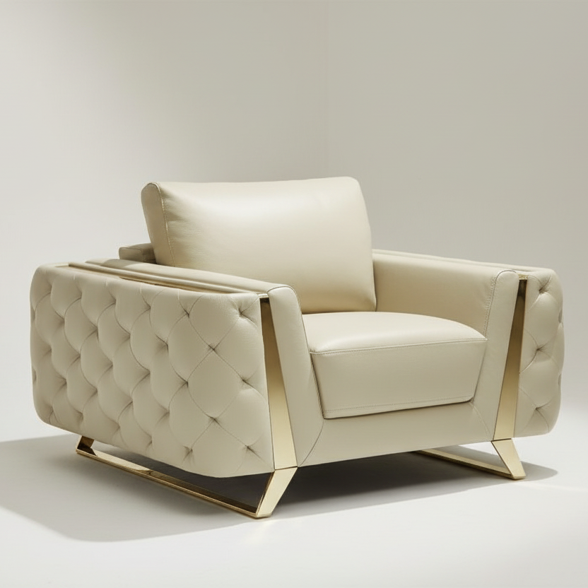 50" Leather Diamond Tufted Club Chair