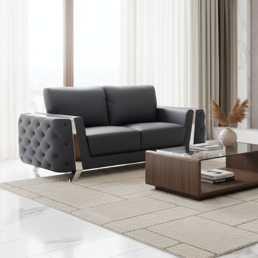 72" Leather Diamond Tufted Loveseat