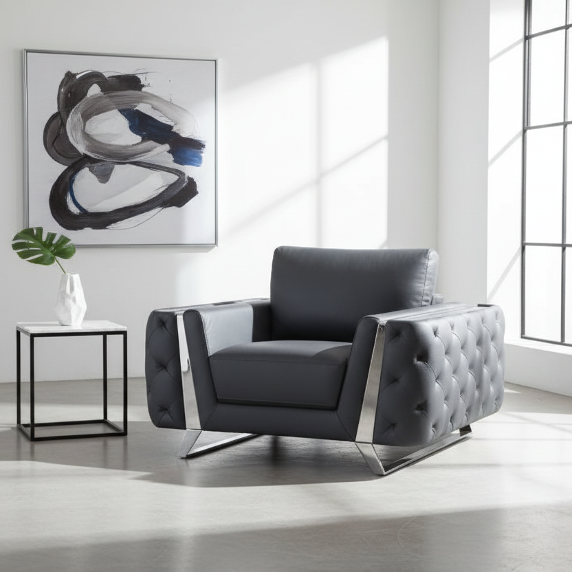 50" Leather Diamond Tufted Club Chair