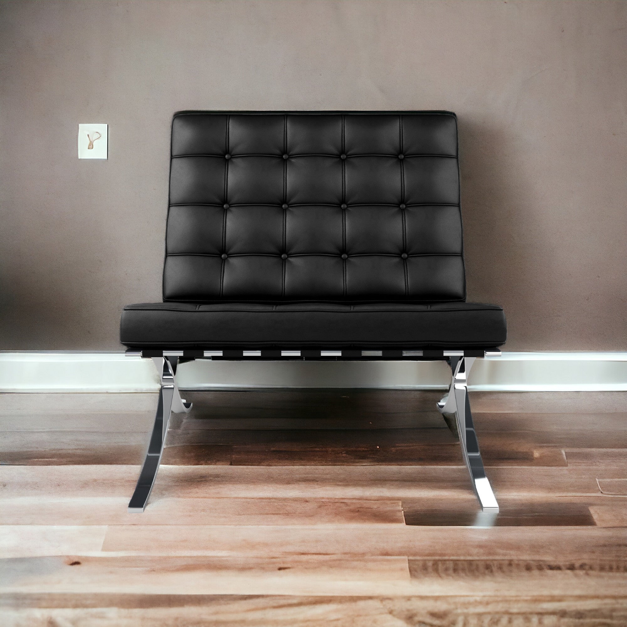 31" Italian Leather Tufted Armless Chair