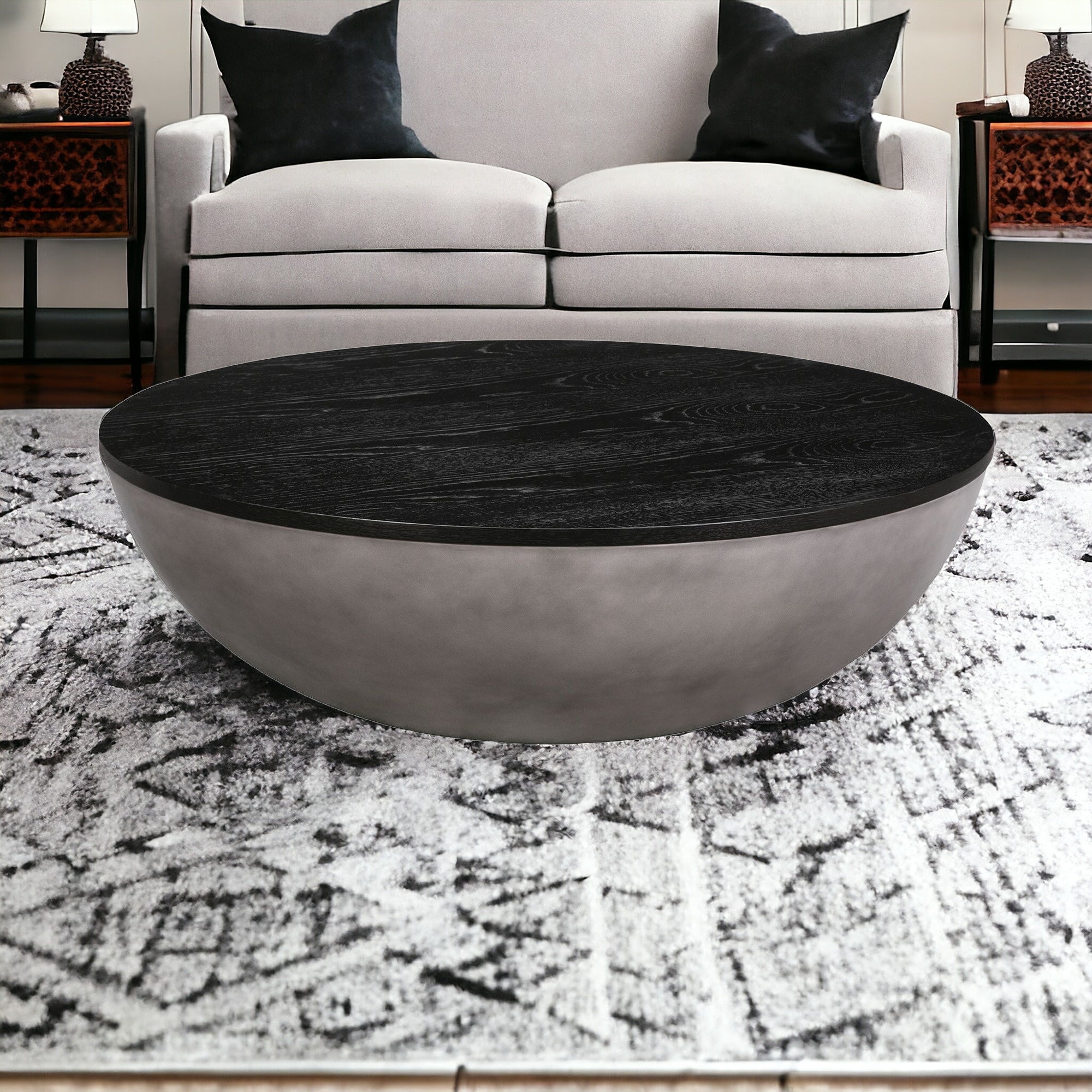 48" Gray and Black Concrete Bowl Table