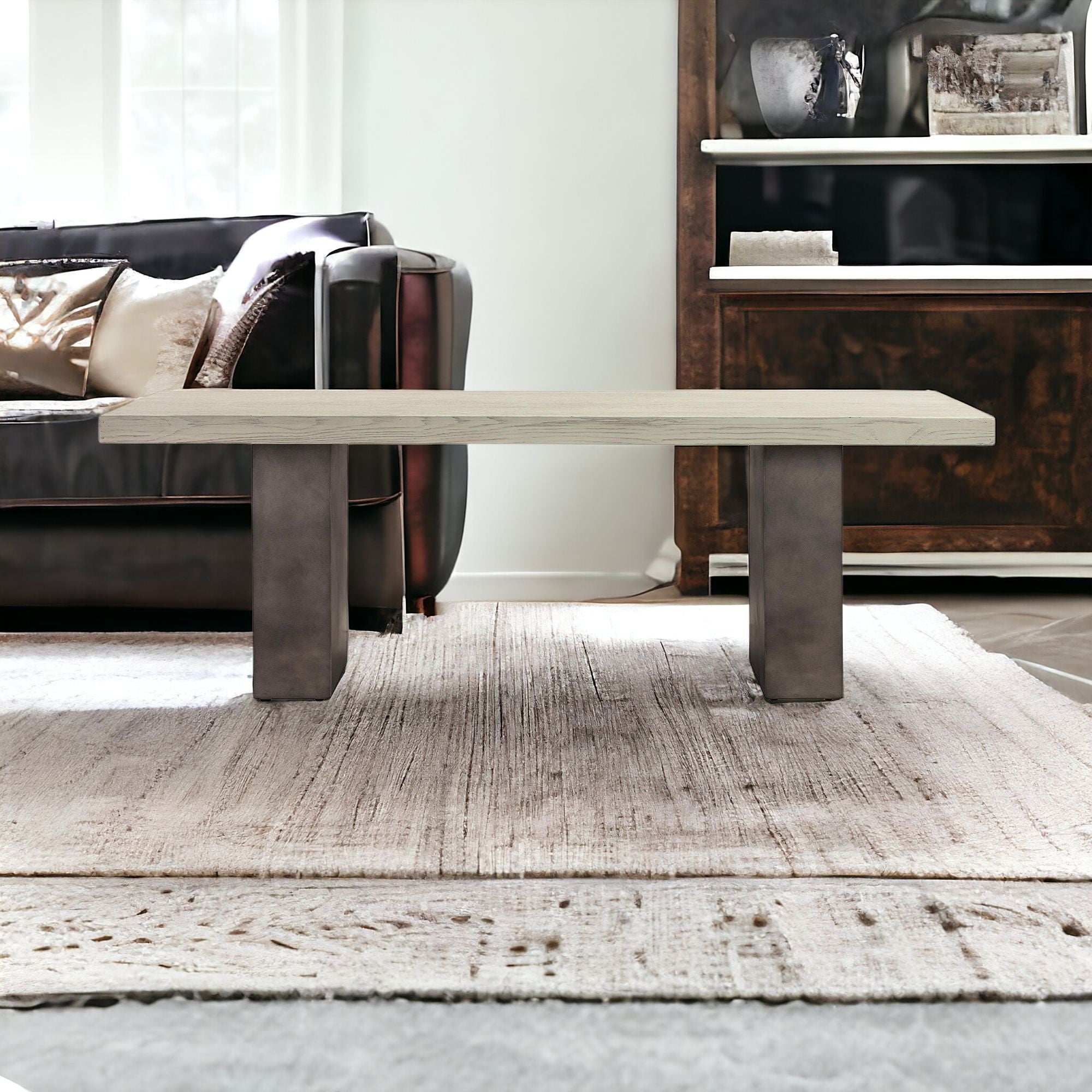 47" Gray and Brown Concrete and Wood Coffee Table