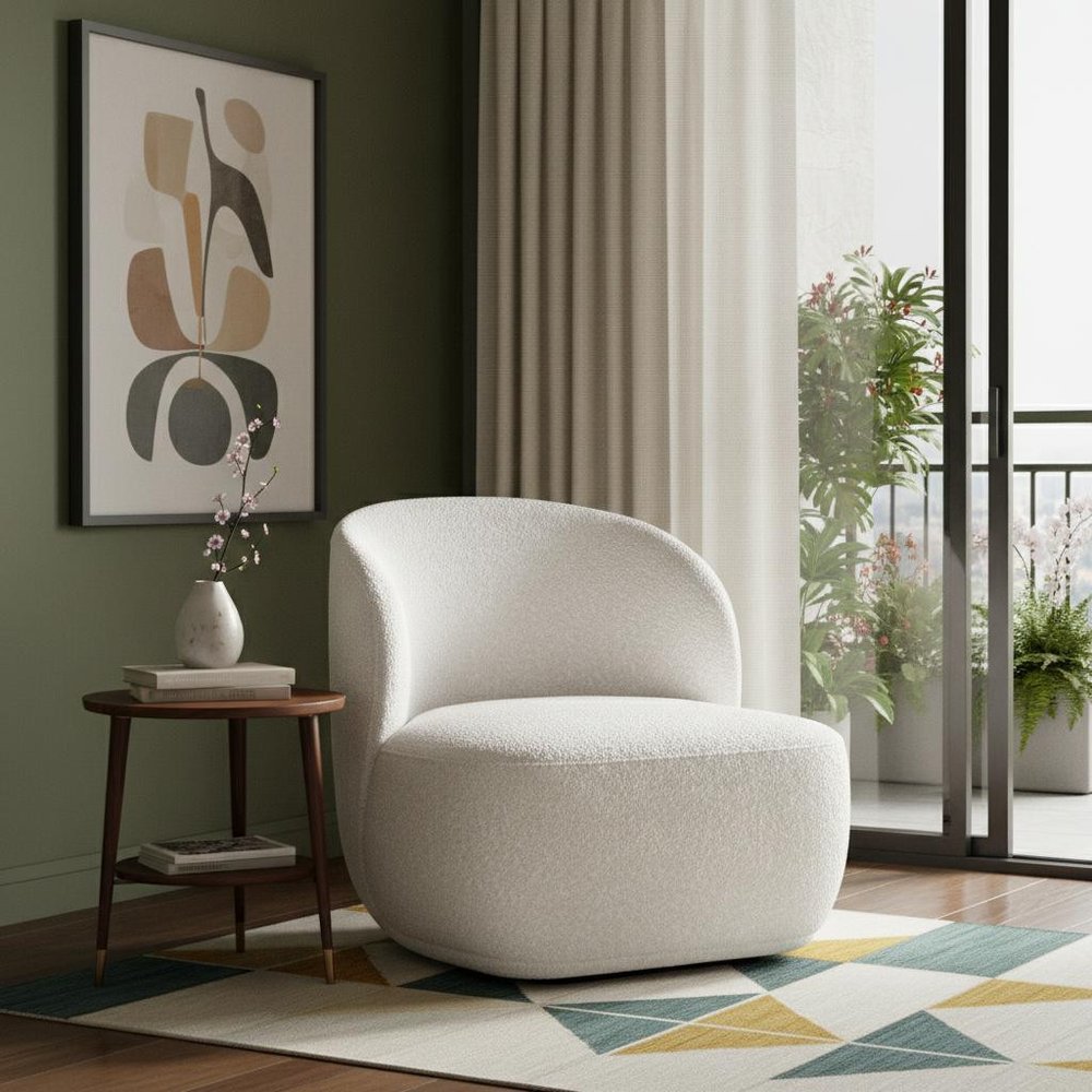 31" White Bouclé Wingback Chair