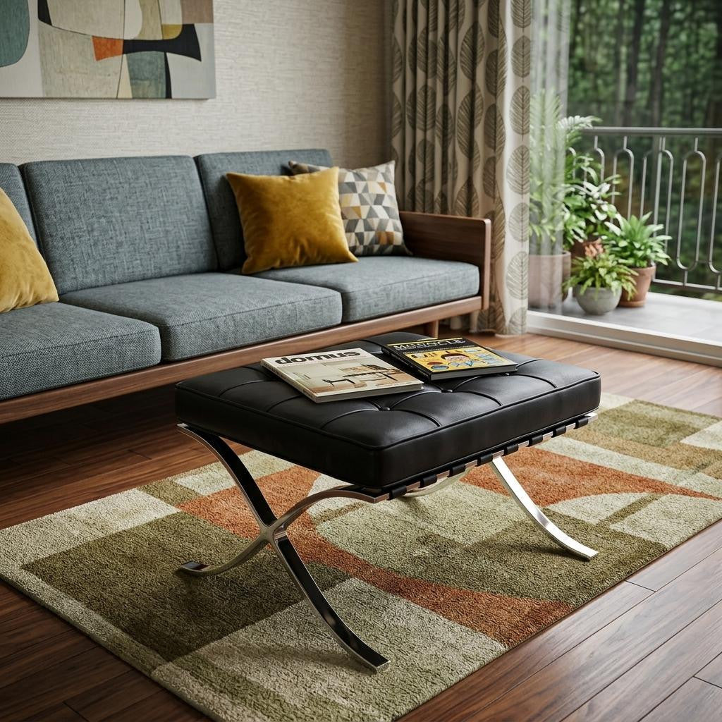 24" Genuine Leather Tufted Footstool