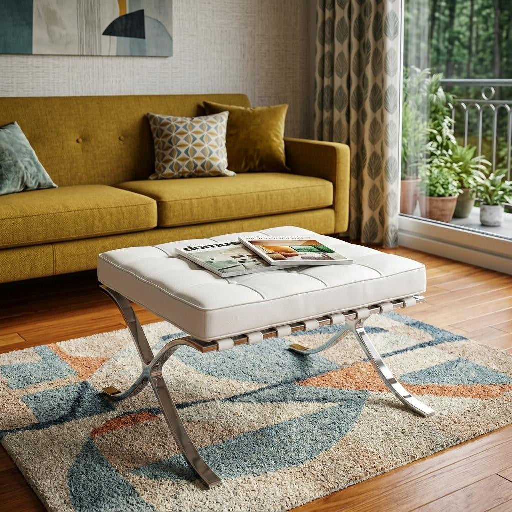 24" Genuine Leather Tufted Footstool