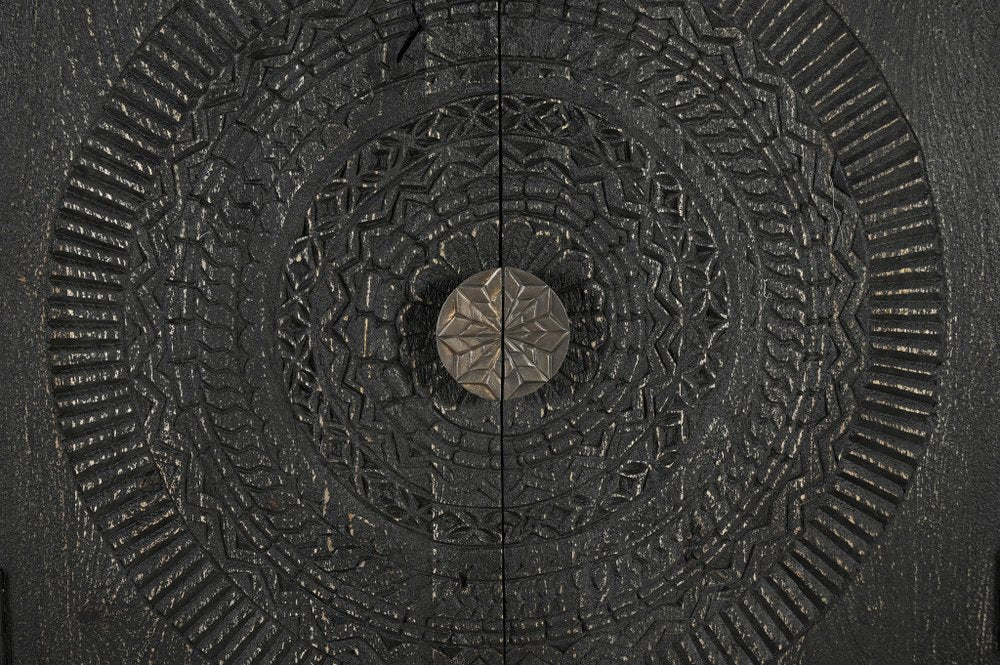 95" Black Distressed Wood Rings Sideboard