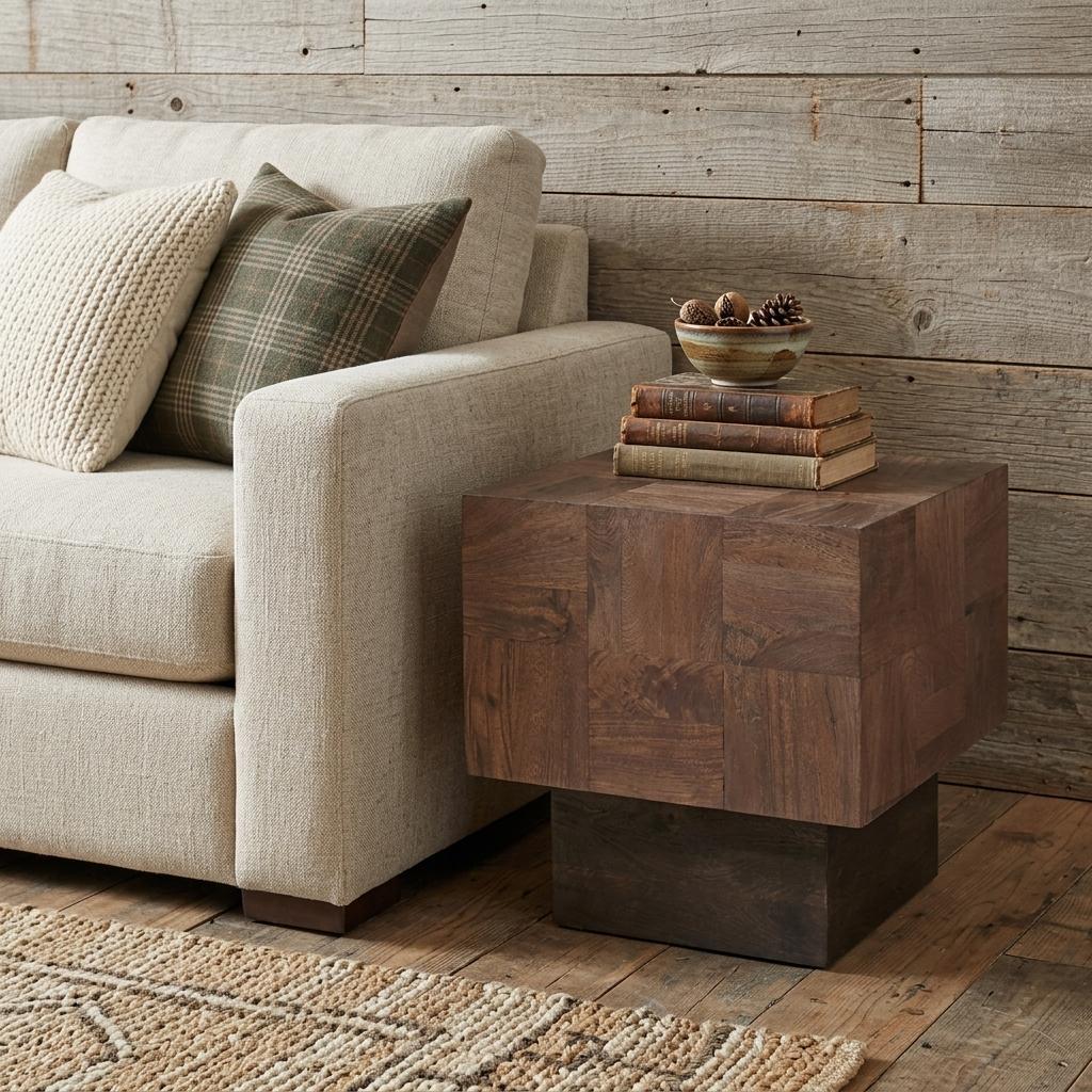 22" Square Wood Pedestal Side Table