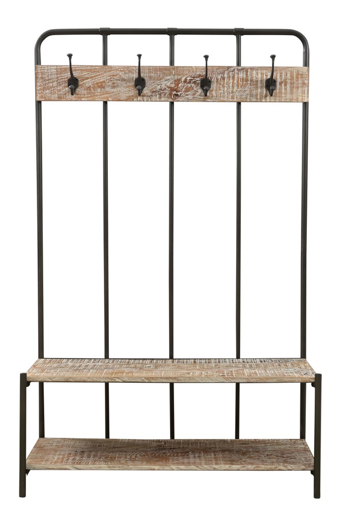 71" Black and Brown Metal Four Hook Coat Rack