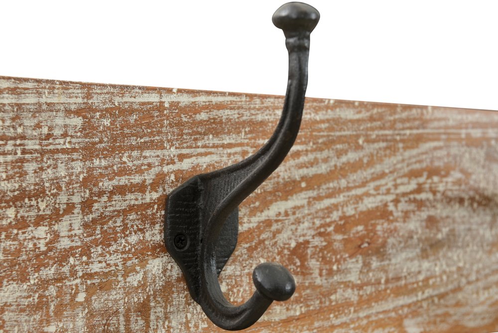 71" Black and Brown Metal Four Hook Coat Rack