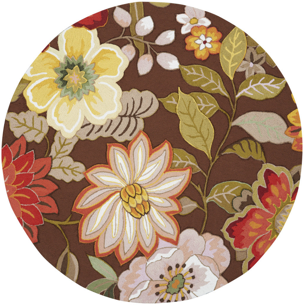 Brown Hand Hooked Floral Rug