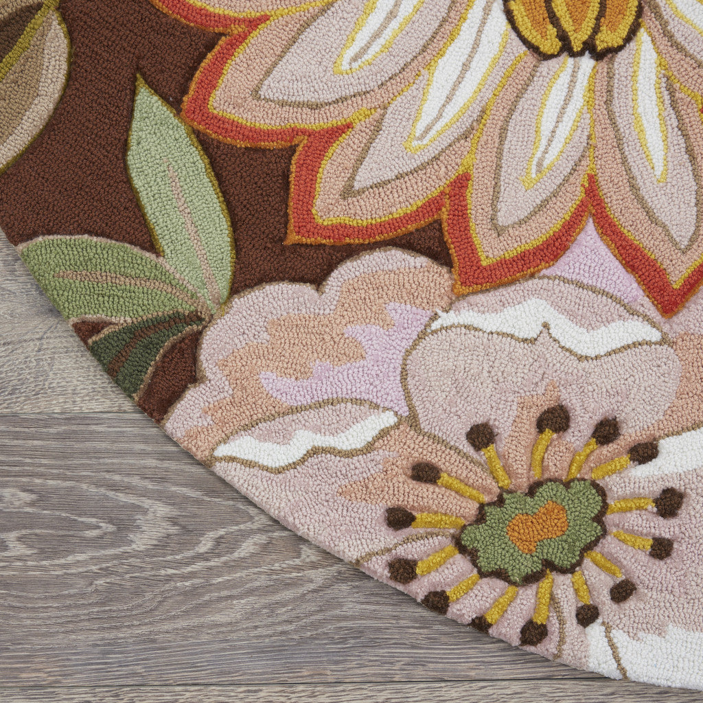 Brown Hand Hooked Floral Rug