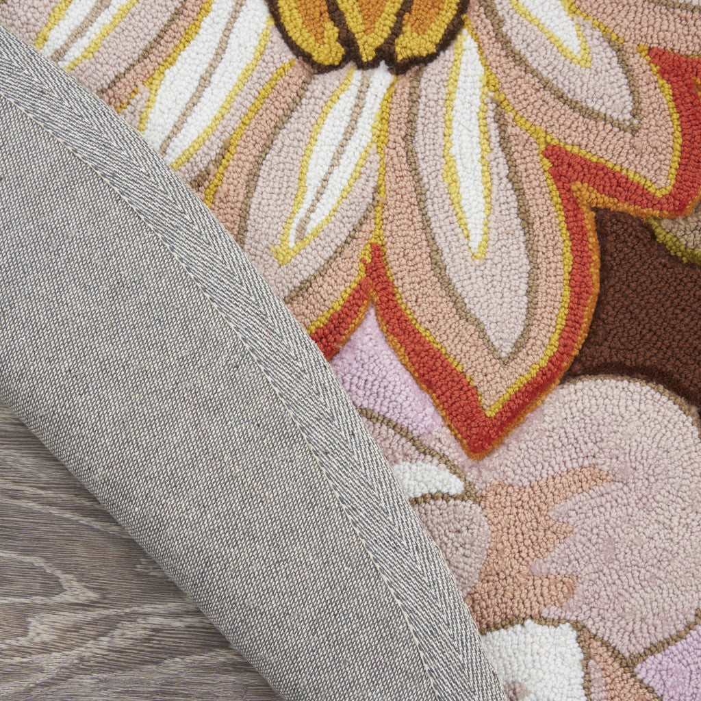 Brown Hand Hooked Floral Rug