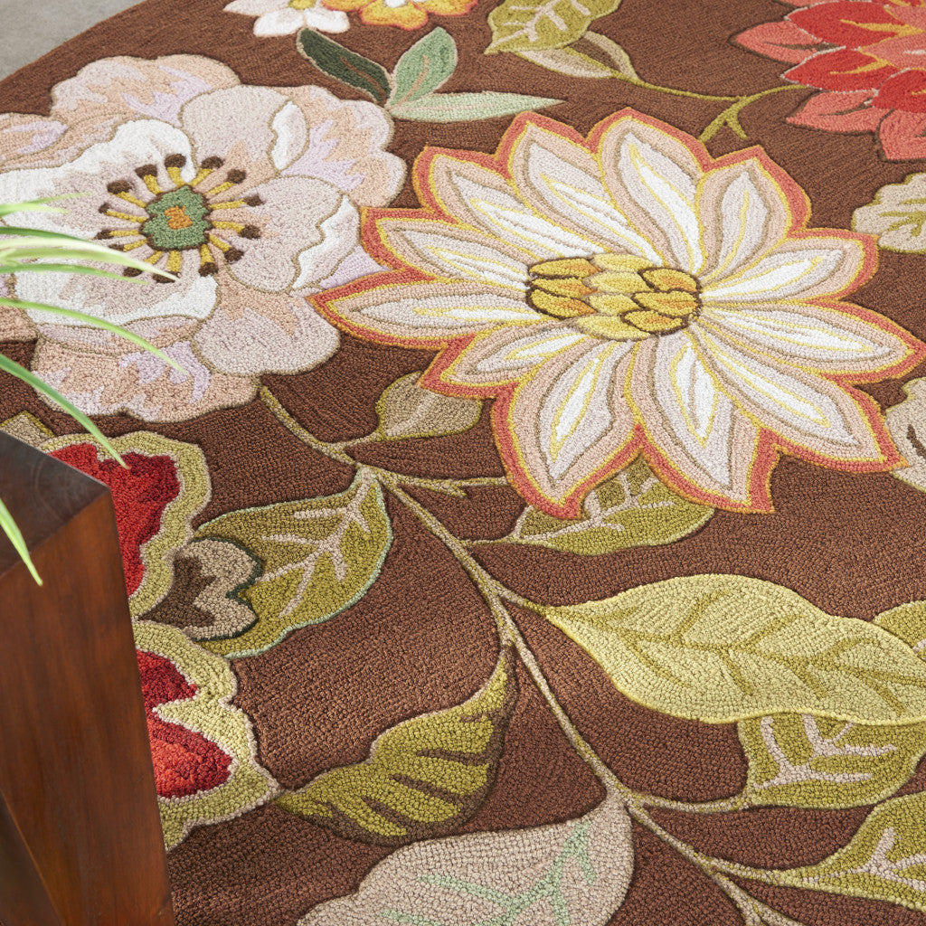 Brown Hand Hooked Floral Rug