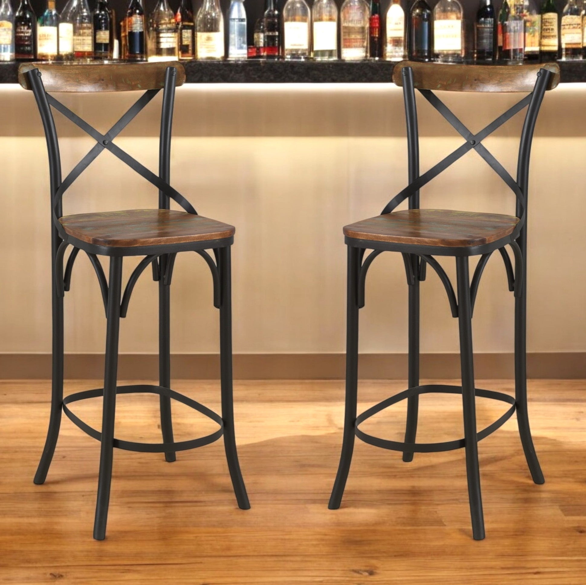 46" Brown and Black Industrial Bar Chair