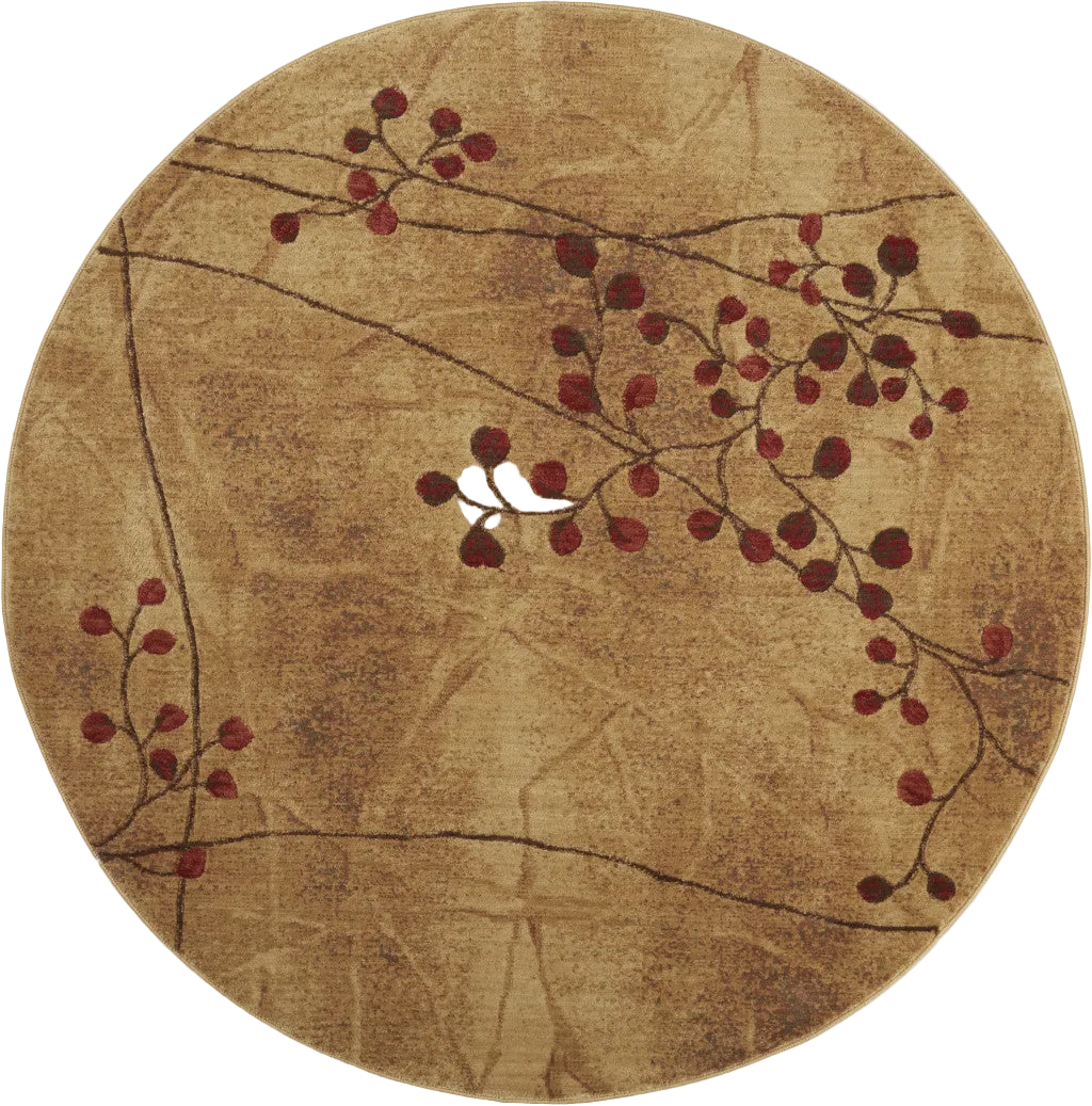 Brown Round Floral Power Loom Area Rug